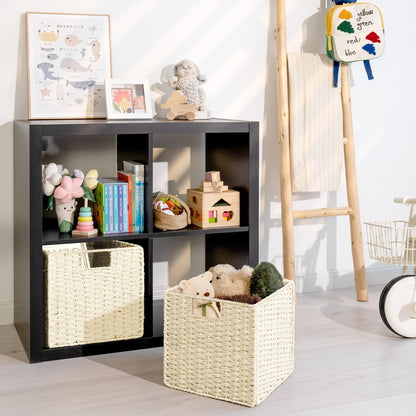StorageWorks Wicker Baskets - Handwoven Organizing Cubes with Handles, Foldable Beige, 2 Pack