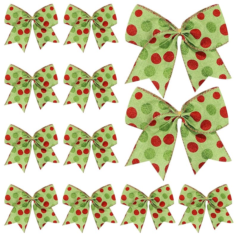 12pcs Christmas Bows Ornaments 6.3 Inch Large Christmas Wreath Bows - Style 1