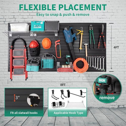 FRAYSCENT Slat Wall Paneling - 4'x8' Slate Board for Garage Storage & Tool Organization | Durable PVC Panels