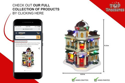 Christmas Village Restaurant | Lighted Musical Snow Village Collectible Building - Ideal for Holiday Decor