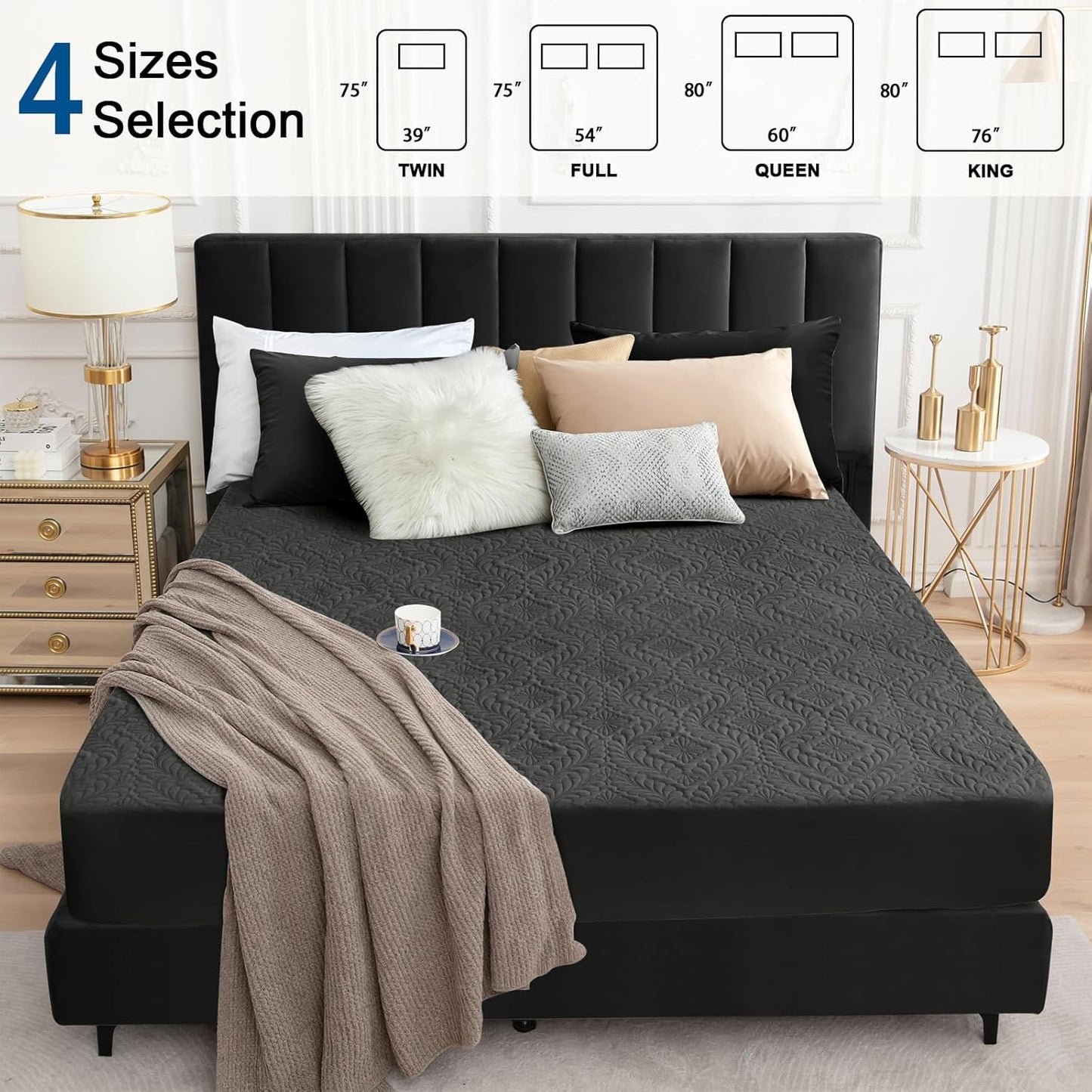Sufdari Twin Waterproof Mattress Cover - Breathable & Noiseless Quilted Pad | Ultra Soft, Dark Grey, Fits 8-18" Deep Pocket