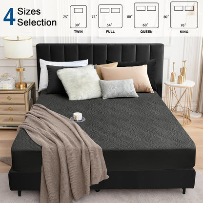 Sufdari Twin Waterproof Mattress Cover - Breathable & Noiseless Quilted Pad | Ultra Soft, Dark Grey, Fits 8-18" Deep Pocket