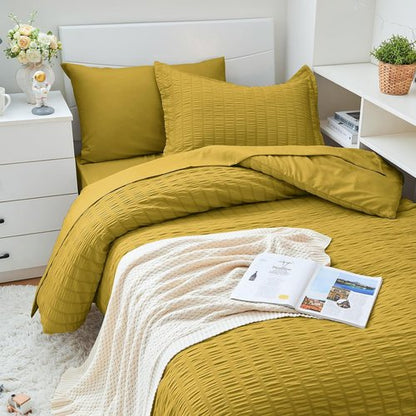 HYMOKEGE Twin XL Comforter Set - Mustard Yellow Seersucker 5-Piece Luxury Bedding Set