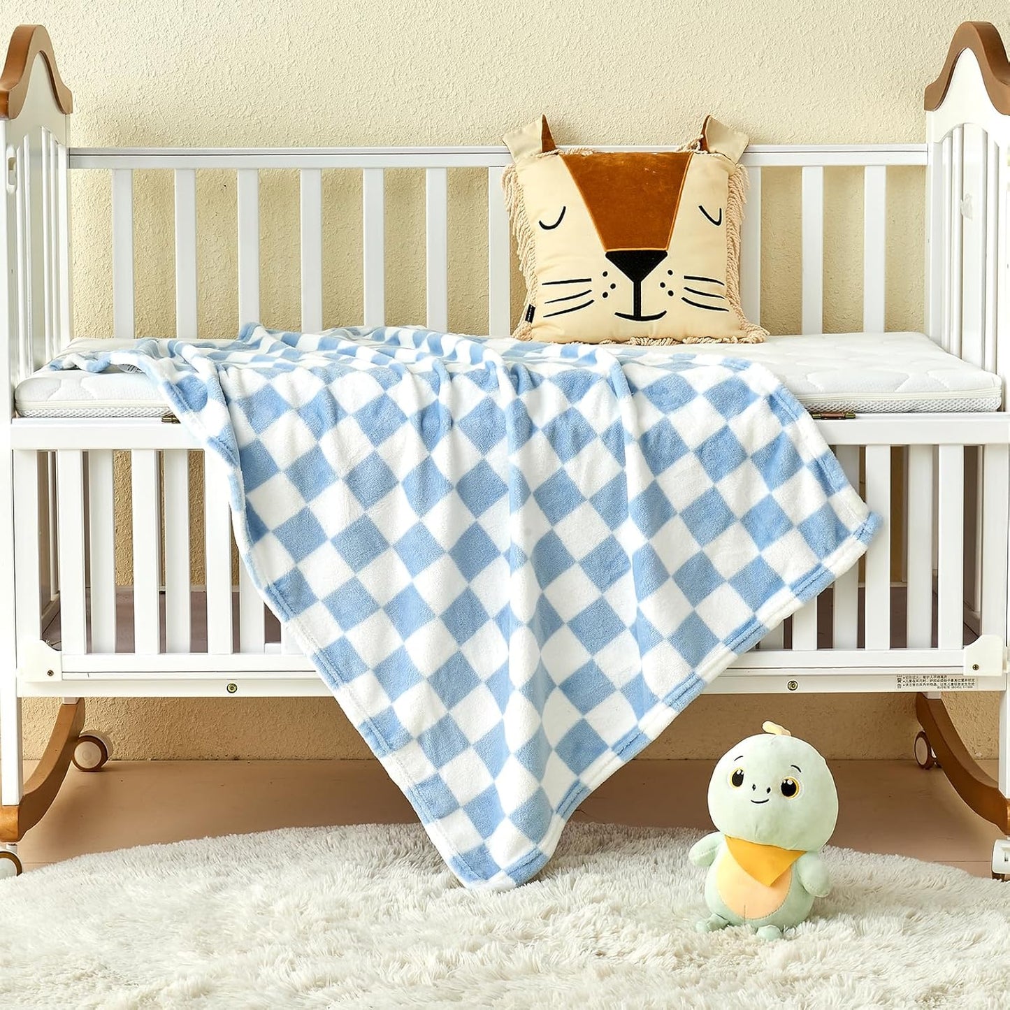 Yurhap Checkered Baby Blanket - Ultra Soft Fleece for Boys | Cozy 30''x40'' Crib & Stroller Blanket in Blue