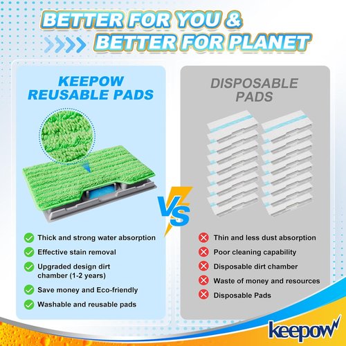 KEEPOW Reusable Mop Pads - Compatible With Shark Vac Mop Models - Washable & Upgraded Design (1+3+6 Pads)
