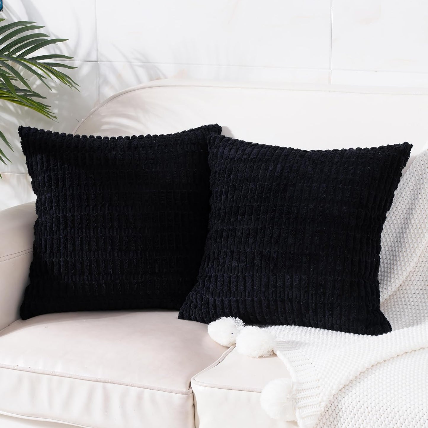 Skiennix Corduroy Throw Pillow Covers - Soft Boho Striped Design | 18x18 Inch for Modern Farmhouse Decor