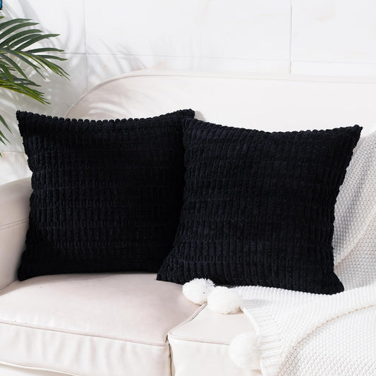 Skiennix Corduroy Throw Pillow Covers - Soft Boho Striped Design | 18x18 Inch for Modern Farmhouse Decor