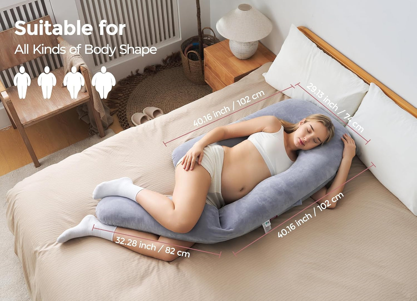 Momcozy Pregnancy Pillow - Dreamlign U Pro Maternity Pillow with Adjustable Leg Support | 50-72 Inch Full Body Comfort for Pregnant Women