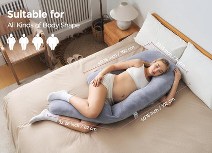 Momcozy Pregnancy Pillow - Dreamlign U Pro Maternity Pillow with Adjustable Leg Support | 50-72 Inch Full Body Comfort for Pregnant Women