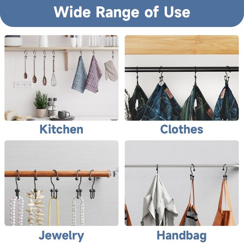 Titanker Shower Curtain Hooks Black, Minimalist Simple Double Glide Shower Curtain Rings, Rust Proof Metal Shower Hooks Rings for Bathroom Shower Rods Curtains, Set of 12 Hooks