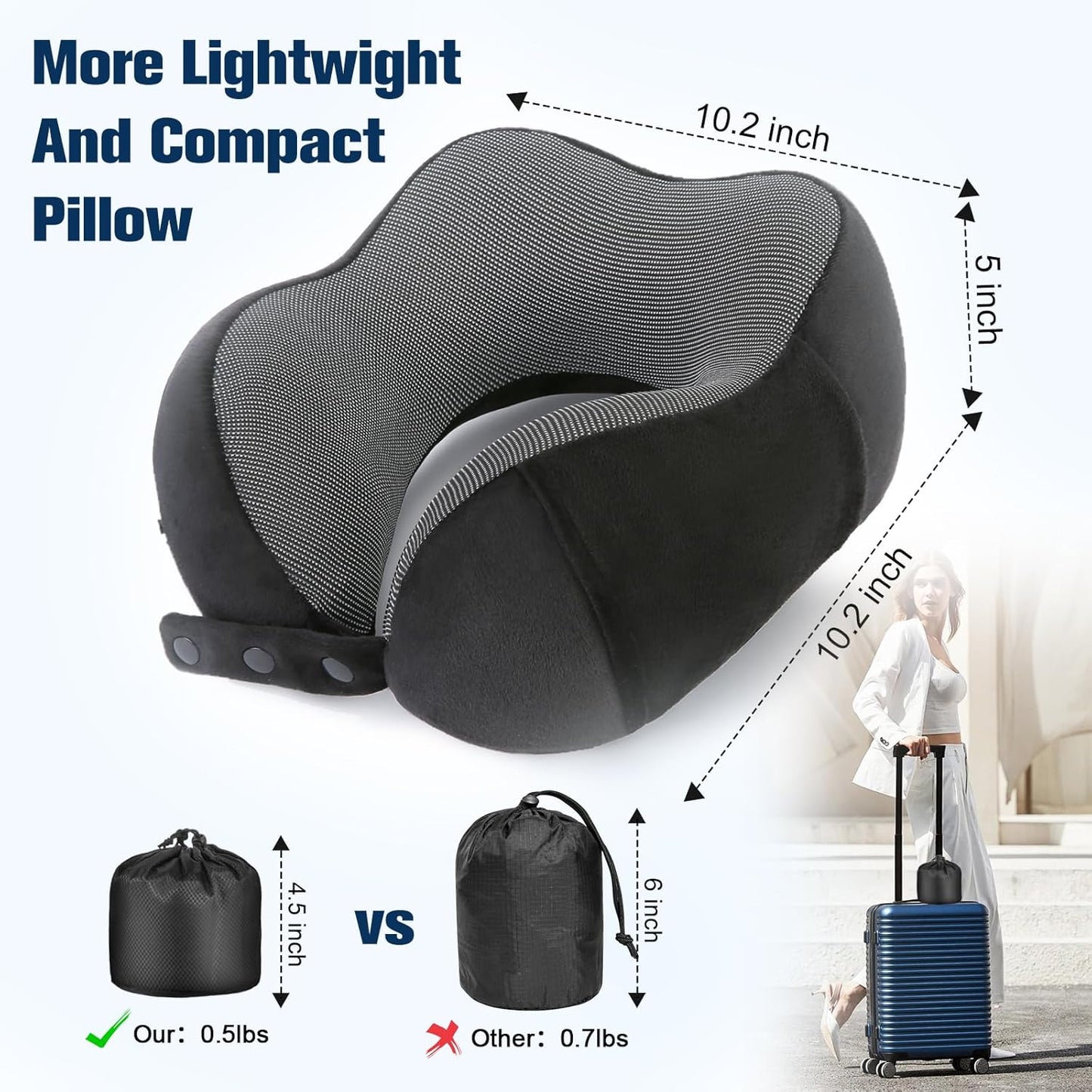 Cirorld Neck Pillow - 100% Pure Memory Foam Travel Pillow with Eye Mask & Earplugs | Adjustable & Portable