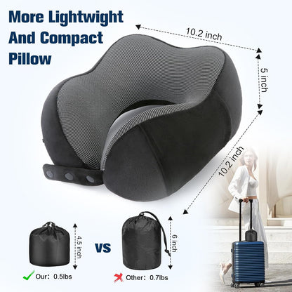 Cirorld Neck Pillow - 100% Pure Memory Foam Travel Pillow with Eye Mask & Earplugs | Adjustable & Portable