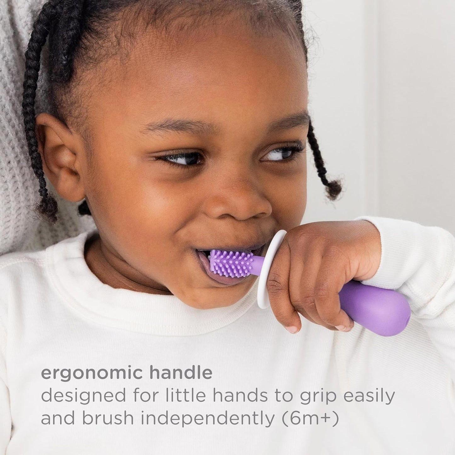 Ubbi 360° Baby Training Toothbrush - Safety Shield & Cover, Gentle Cleaning, Smoothie Purple