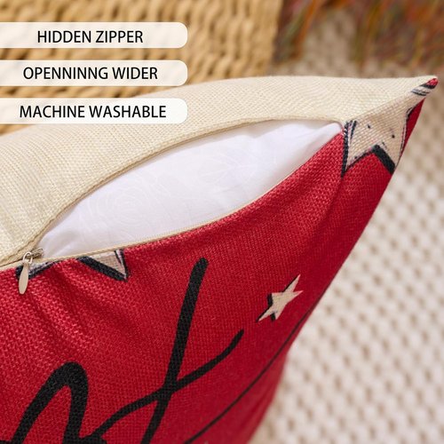 Hongsome Throw Pillow Covers - Patriotic 4th of July Decor | Set of 4, 18x18 Inch Red, White & Blue
