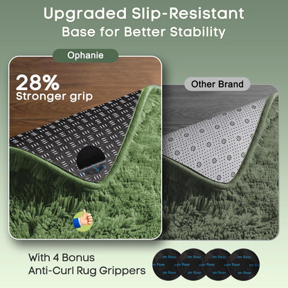 Ophanie Gray Green Grass Area Rugs for Bedroom, 3x5 Shag Fluffy Carpet, Fuzzy Furry Plush Soft Cute Kids Baby Girls Shaggy Bedside Floor Rug for Teen Dorm Nursery Home Decor Aesthetic