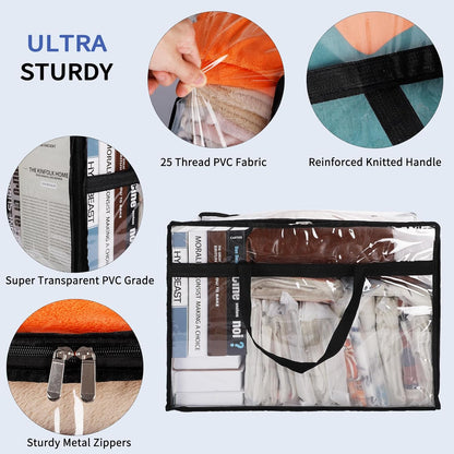 SGHUO Blanket Storage Bags - Extra Large 60L Clear Vinyl Bags for Clothes & Bedding | 4-Pack with Zipper & Reinforced Handle