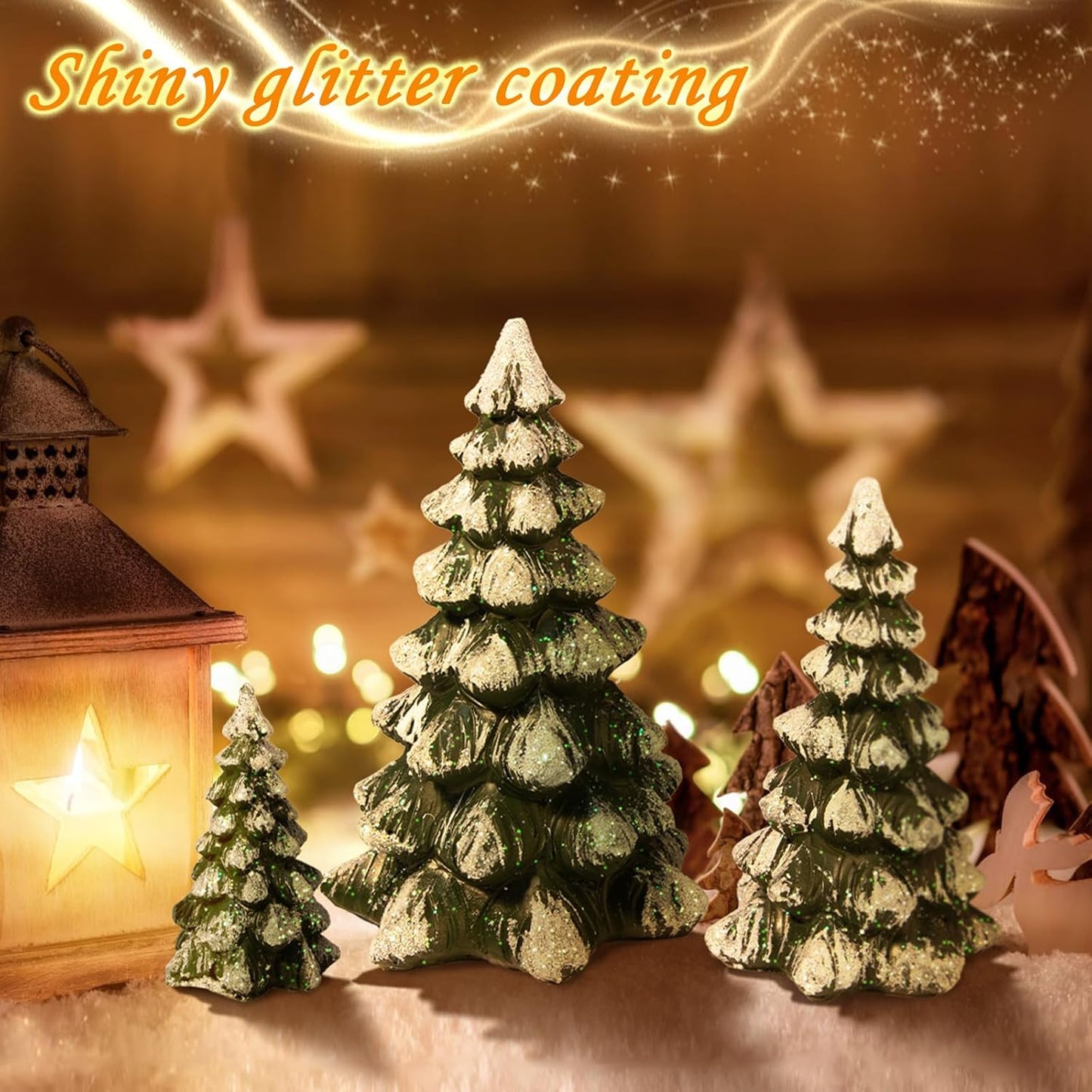 Regine Switzerland Winter Wonderland Village Scene - 3-Piece Pine Accessory Figurine Set | Green Christmas Decorations
