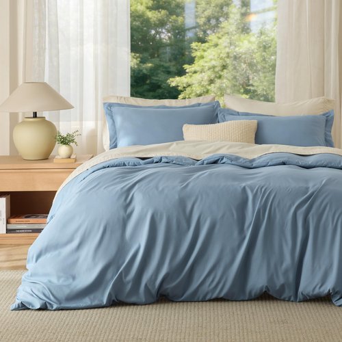 Bedsure Duvet Cover California King Size - Soft Double Brushed Bedding Set for Kids & Adults, Zipper Closure, 3 Pieces, Includes 1 Duvet Cover (104"x98") & 2 Pillow Shams, NO Comforter, Mineral Blue