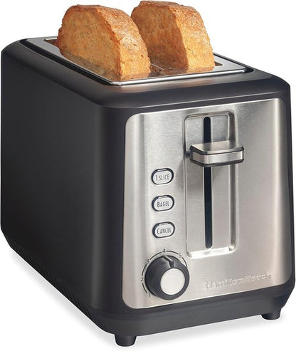 Hamilton Beach Gourmet 2-Slice Toaster - Extra Long & Wide Slots, 7 Browning Levels, Matte Black & Stainless Steel