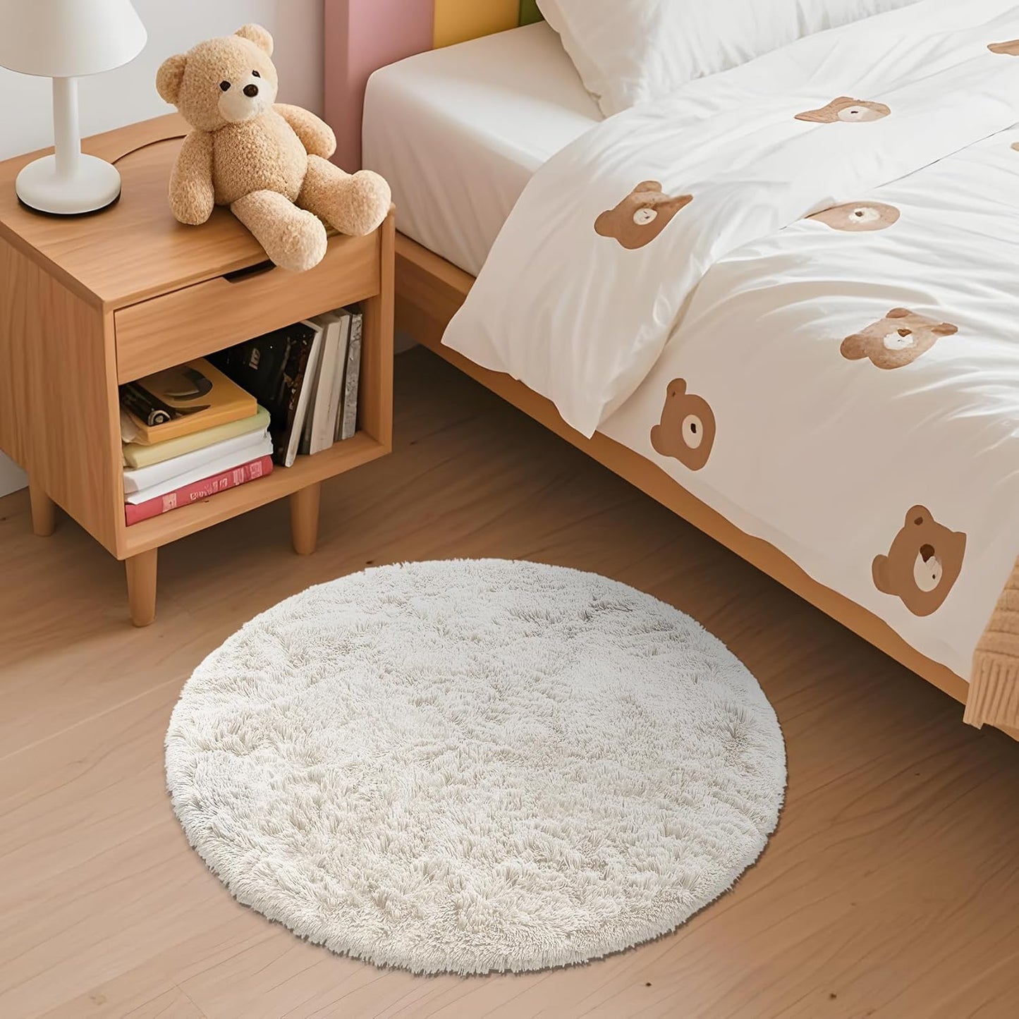 OLANLY Ivory Round Area Rug - Soft, Machine Washable 2 ft Shaggy Carpet for Bedroom & Living Room Decor