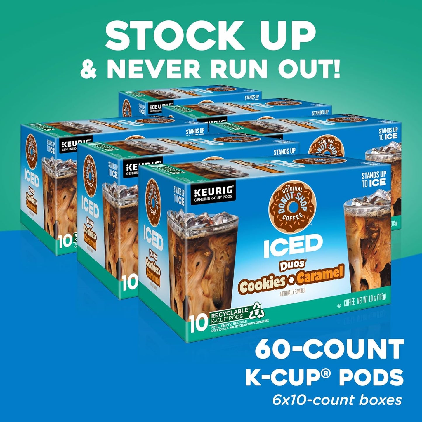 Original Donut Shop | Iced Duos Cookies & Caramel Coffee | 60 Keurig K-Cup Pods (6 Packs of 10)