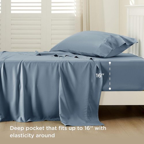 Bedsure Cooling Twin Sheets - Breathable Rayon from Bamboo | Soft, Deep Pocket Up to 16 Inches, Dusty Blue