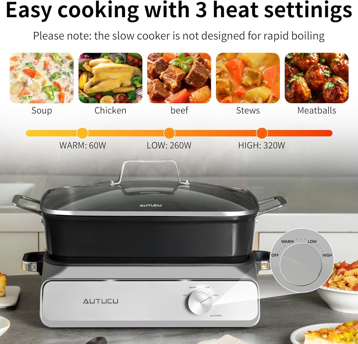 Slow Cooker 10-Quart - PFOA-Free Ceramic Coating & Oven Safe to 450°F | Ideal for Family Gatherings