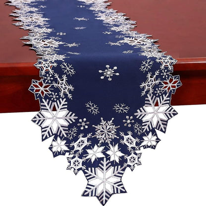 Simhomsen Navy Embroidered Snowflakes Table Runner 14×90 inches – Winter Holiday