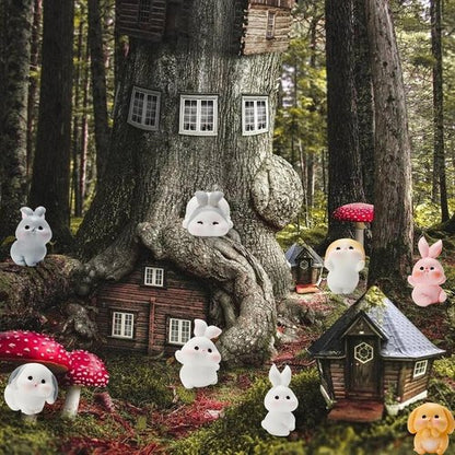 Exasinine Mini Rabbit Figurines - 24Pcs Resin Bunny Ornaments for Fairy Garden Décor