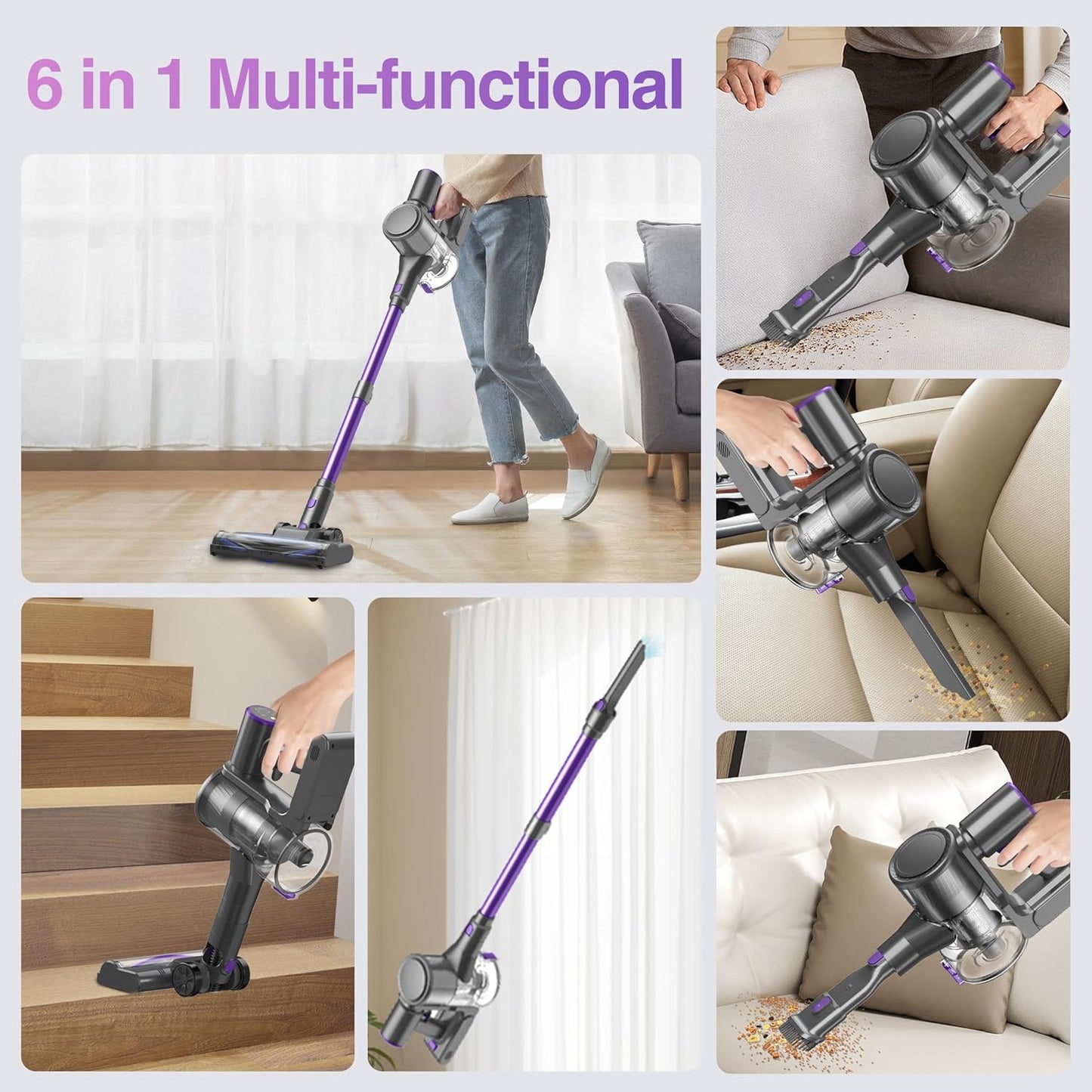 Zefiro Cordless Vacuum Cleaner - 450W Power, 50-Minute Runtime, 1.5L Dust Cup | Ideal for Pet Hair & Carpets