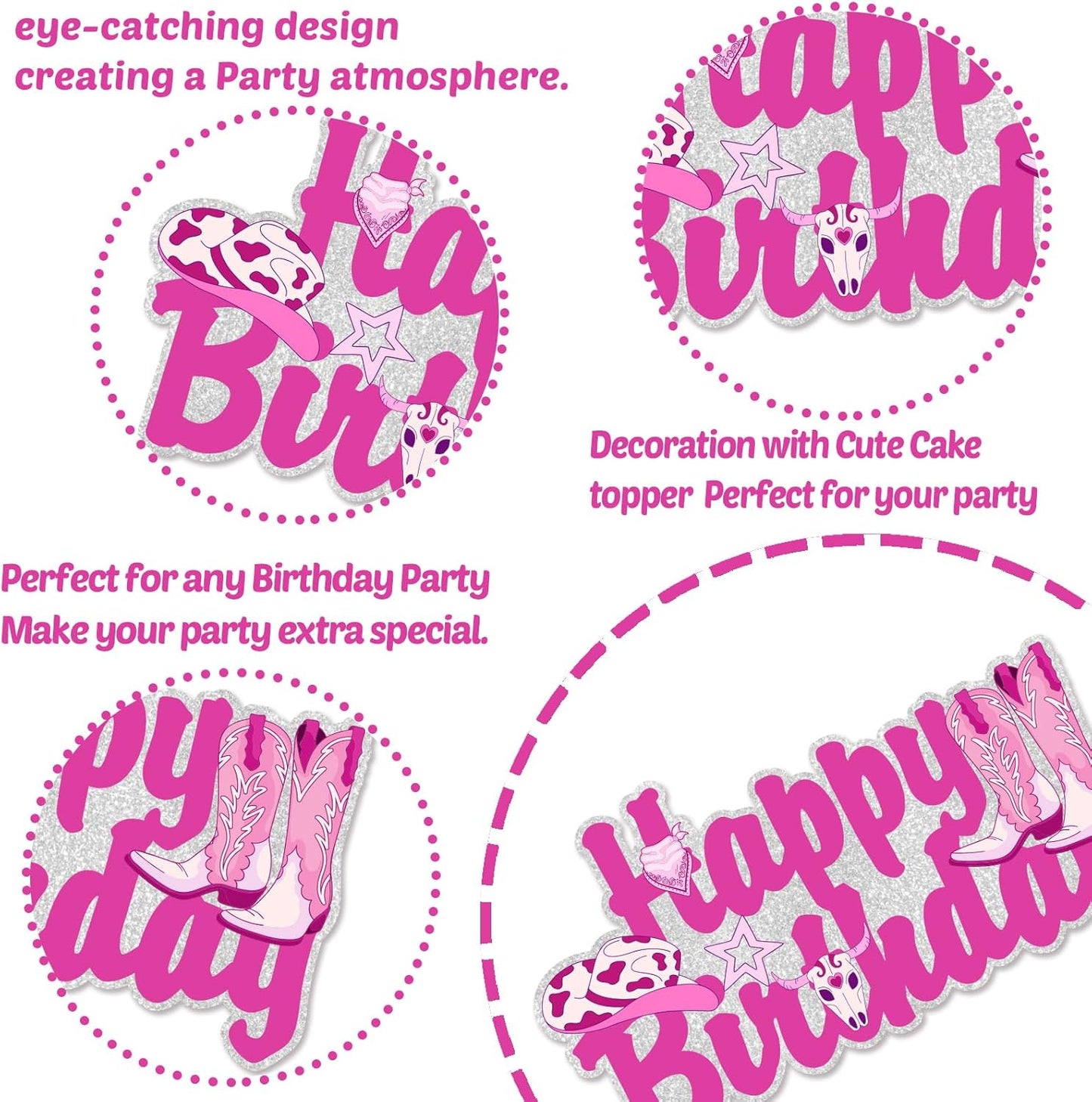 Skiennix Disco Cowgirl Cake Topper - Hot Pink Western Cowboy Design for Birthday Celebrations