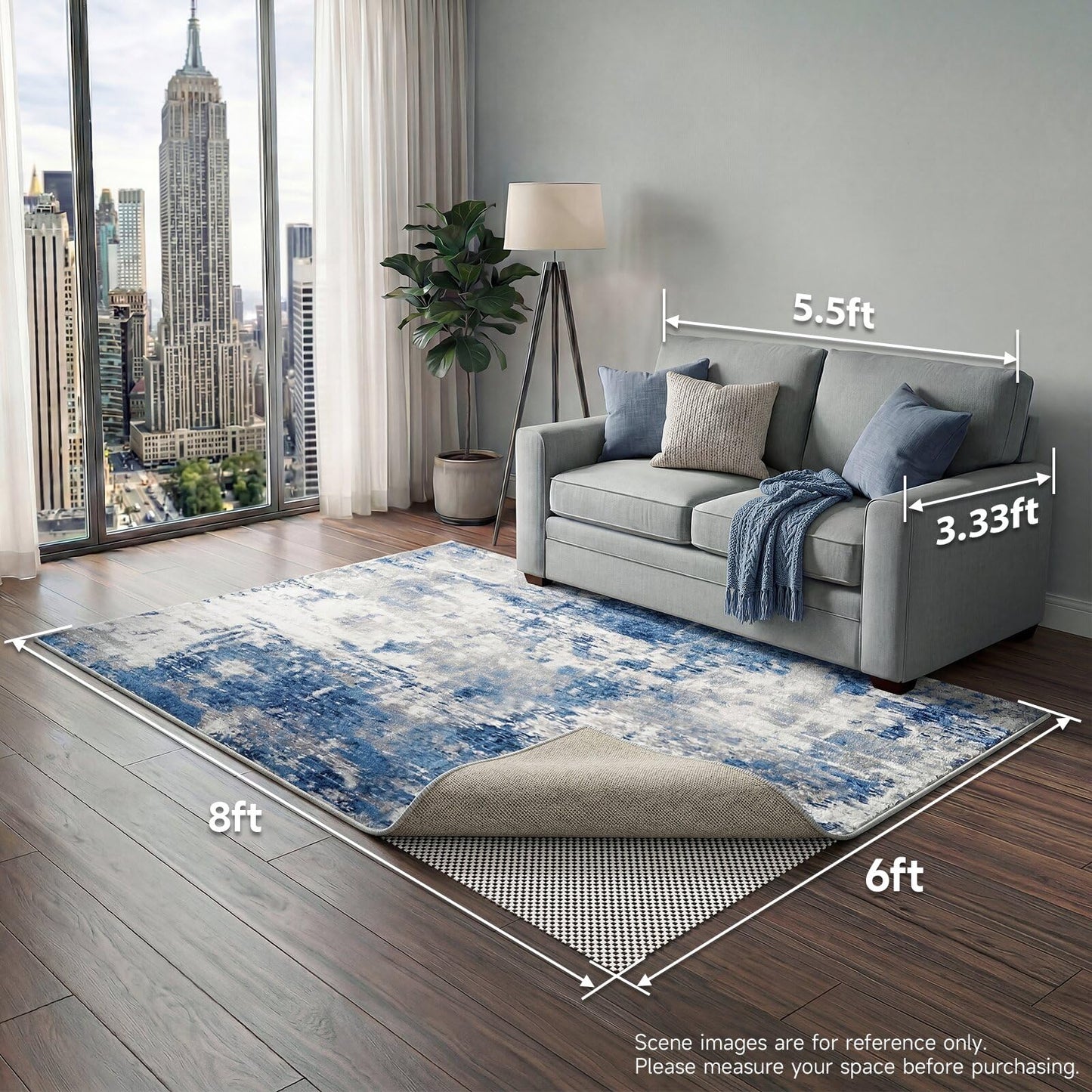 Veken 6x8 Ft Rug Pad Gripper for Hardwood Floors, Non Slip Rug Pads for Area Rugs, Thick Rug Grippers for Tile Floors, Under Carpet Anti Skid Mat, Keep Your Rugs Safe and in Place