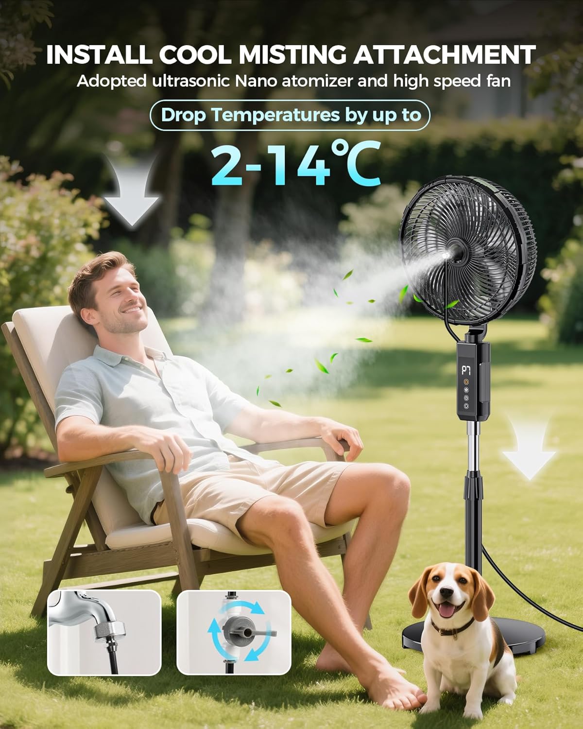 Skiennix Outdoor Misting Fan - 12-Inch Portable Cooling Fan with Remote & Oscillation | 20000mAh Battery