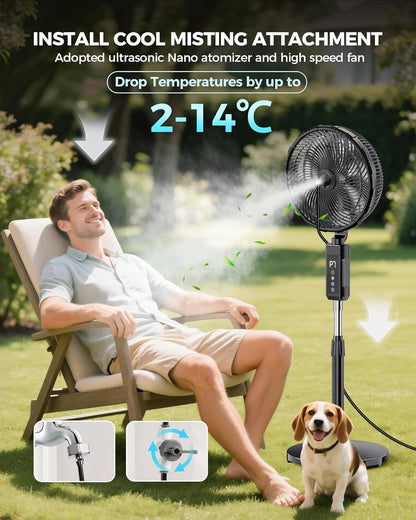 Skiennix Outdoor Misting Fan - 12-Inch Portable Cooling Fan with Remote & Oscillation | 20000mAh Battery