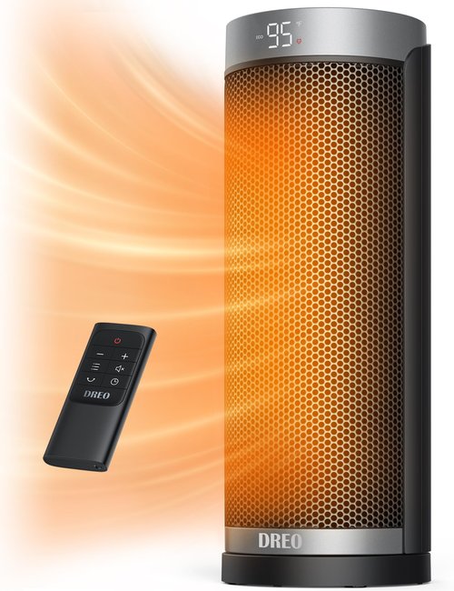 DREO Space Heater, 1500W PTC Ceramic Heaters for Indoor Use with Remote, 70° Oscillation, 1-12H Timer, Electric Heaters with Thermostat, Fast and Safe Portable Heater for Office, Bedroom, Large Room