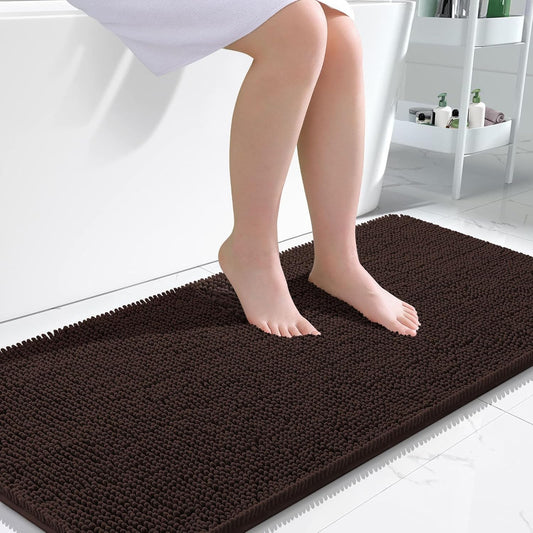 OLANLY Bathroom Rugs - Extra Soft Chenille Bath Mats with Rubber Backing | 47x24 Inches, Quick Dry, Machine Washable, Brown