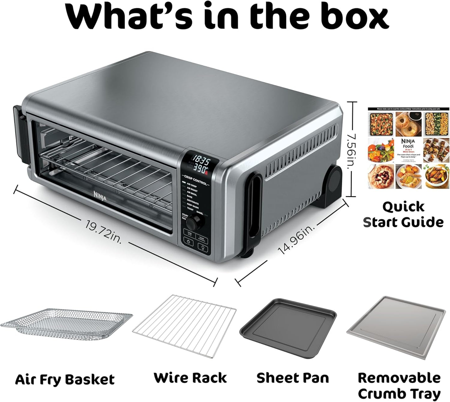 Ninja Digital Air Fryer & Toaster Oven - 8-in-1 Functionality | XL Capacity | Flip-Up Design | 1800 Watt | Silver