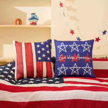 Hongsome Throw Pillow Covers - Patriotic 4th of July Decor | Set of 4, 18x18 Inch Red, White & Blue
