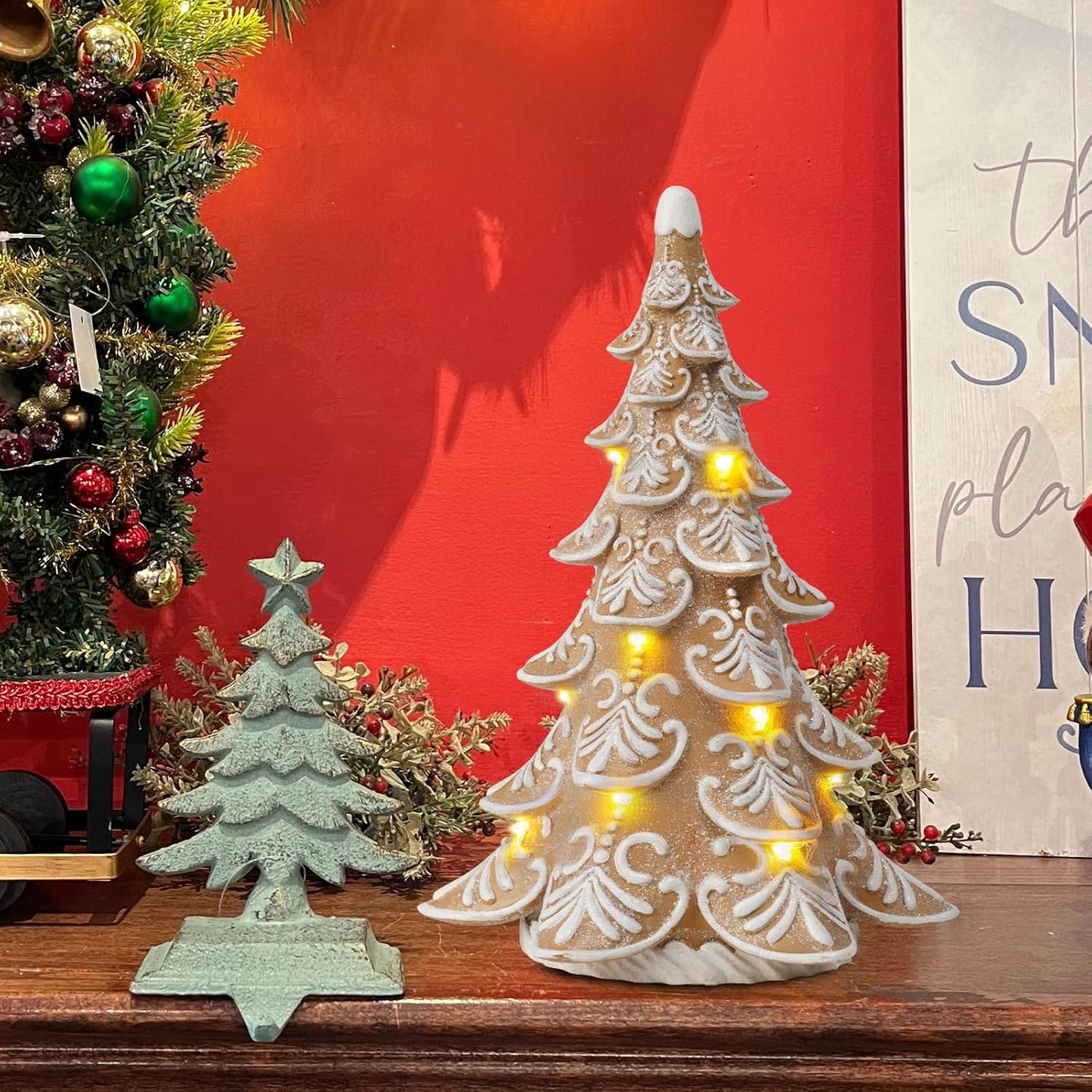 Cynkeyee Gingerbread Christmas Tree Decorations - Indoor Xmas Lights & Centerpiece | 6.5x4.5x10 Inch