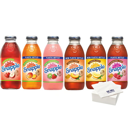 Snapple Tasters Edition Variety pack, 6 Count, All Original Flavors, Plastic Bottles with Bay Area Marketplace Napkins