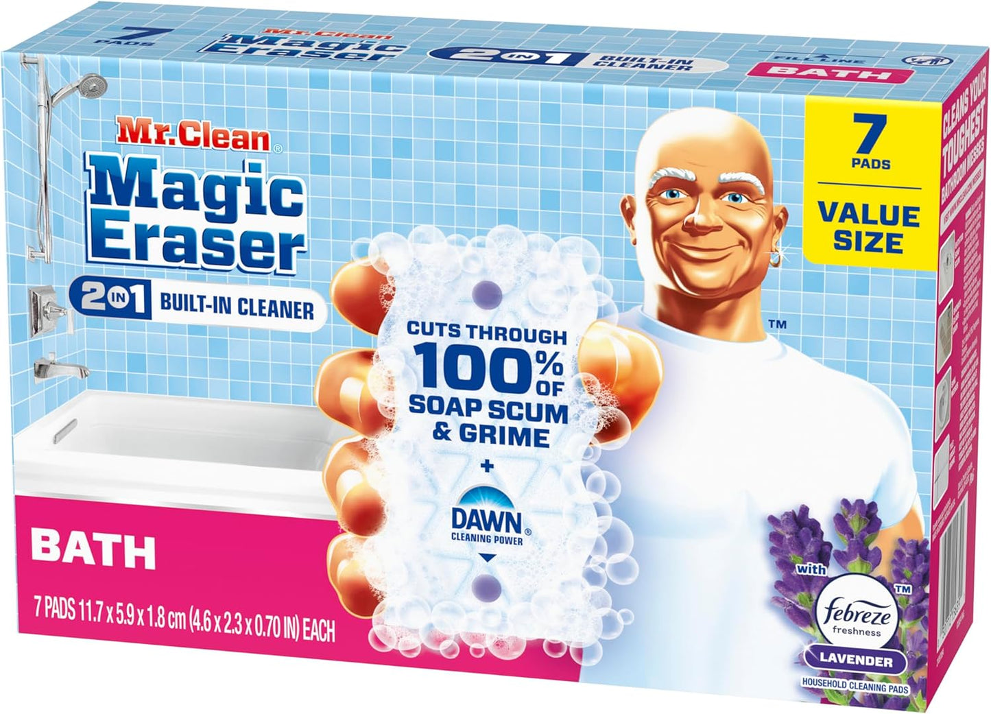 Mr. Clean Magic Eraser Sponge - Powerful Soap Scum Remover with Febreze Lavender Scent | 7 Count