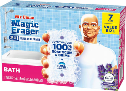 Mr. Clean Magic Eraser Sponge - Powerful Soap Scum Remover with Febreze Lavender Scent | 7 Count