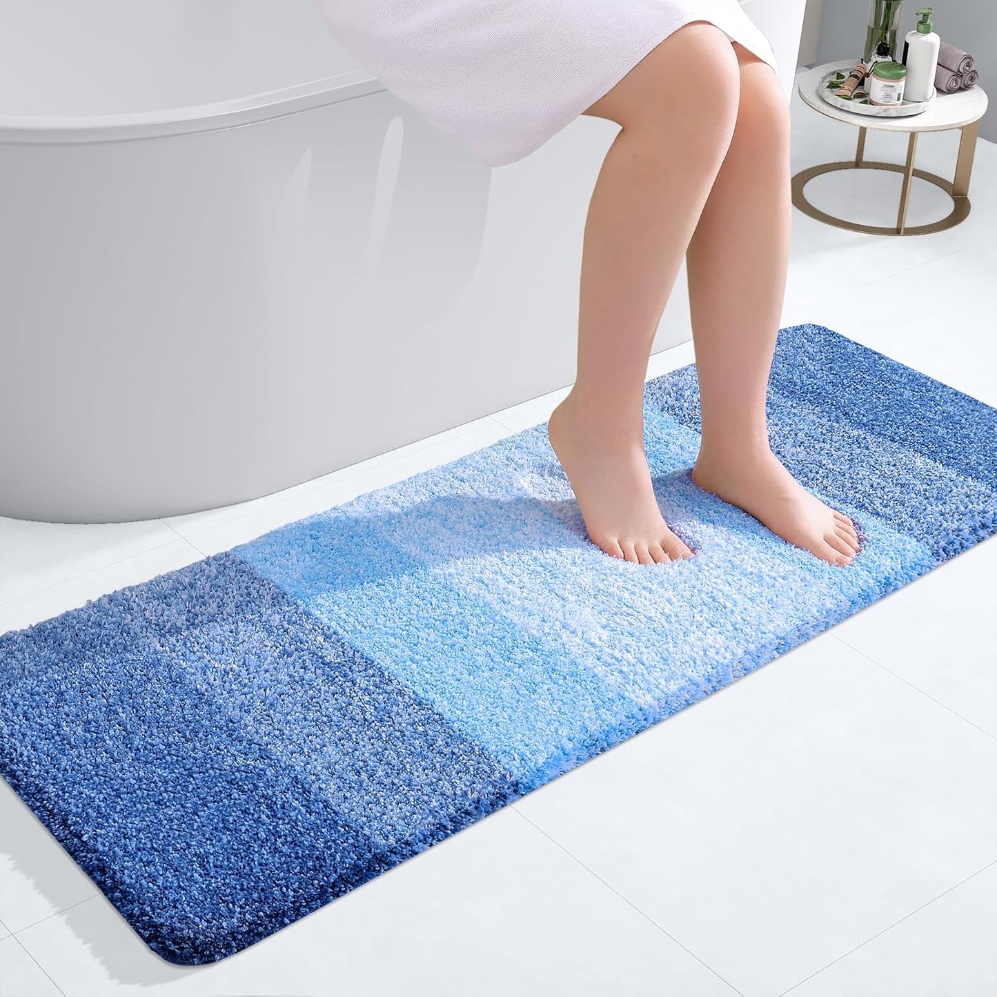 OLANLY Bathroom Runner Rugs - Extra Soft Microfiber Bath Mats | Quick Dry, Washable, 47x17, Light Royal Blue