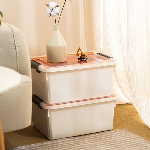 Citylife 17 QT Orange Plastic Storage Bin - Stackable Latching Box with Removable Tray for Organizing Tools and Crafts