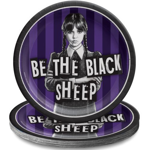 Amscan Black & Purple Wednesday Round Paper Plates (7") Pack of 8 - Vibrant Party Tableware for Birthdays, Celebrations & Events