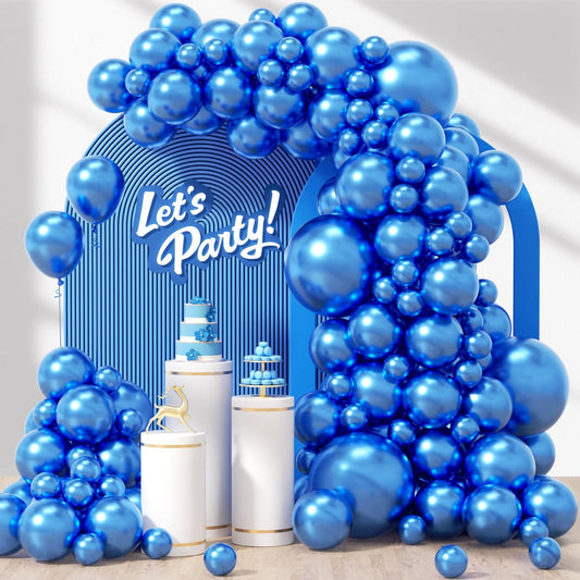 Skiennix Metallic Blue Balloons - 120-Piece Set for Graduation, Baby Shower & Birthday Decor | Various Sizes