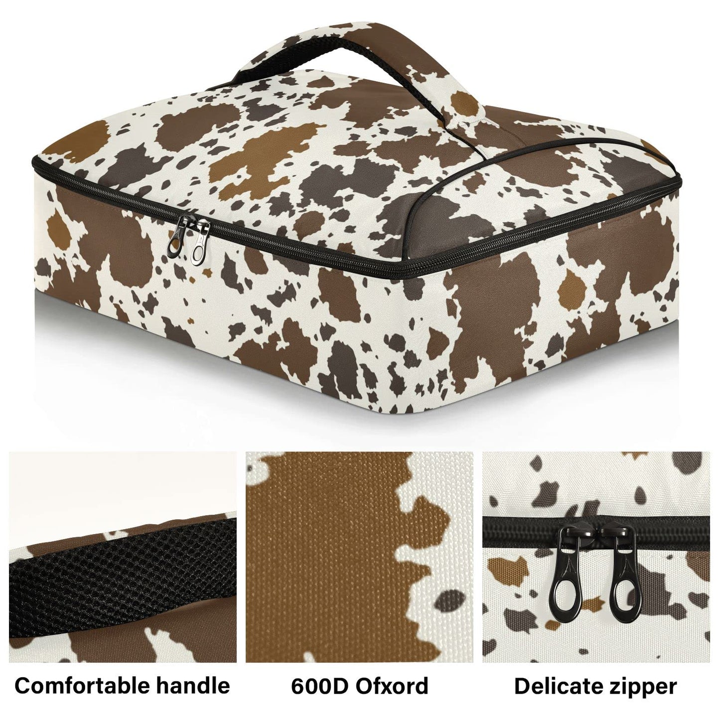 Kigai Cow Print Casserole Dish Carrier for Hot or Cold Food Storage,Insulated Casserole Carrying Case Perfect for Parties, Picnics and Camping; Fits 9” x 13”Baking Dishes