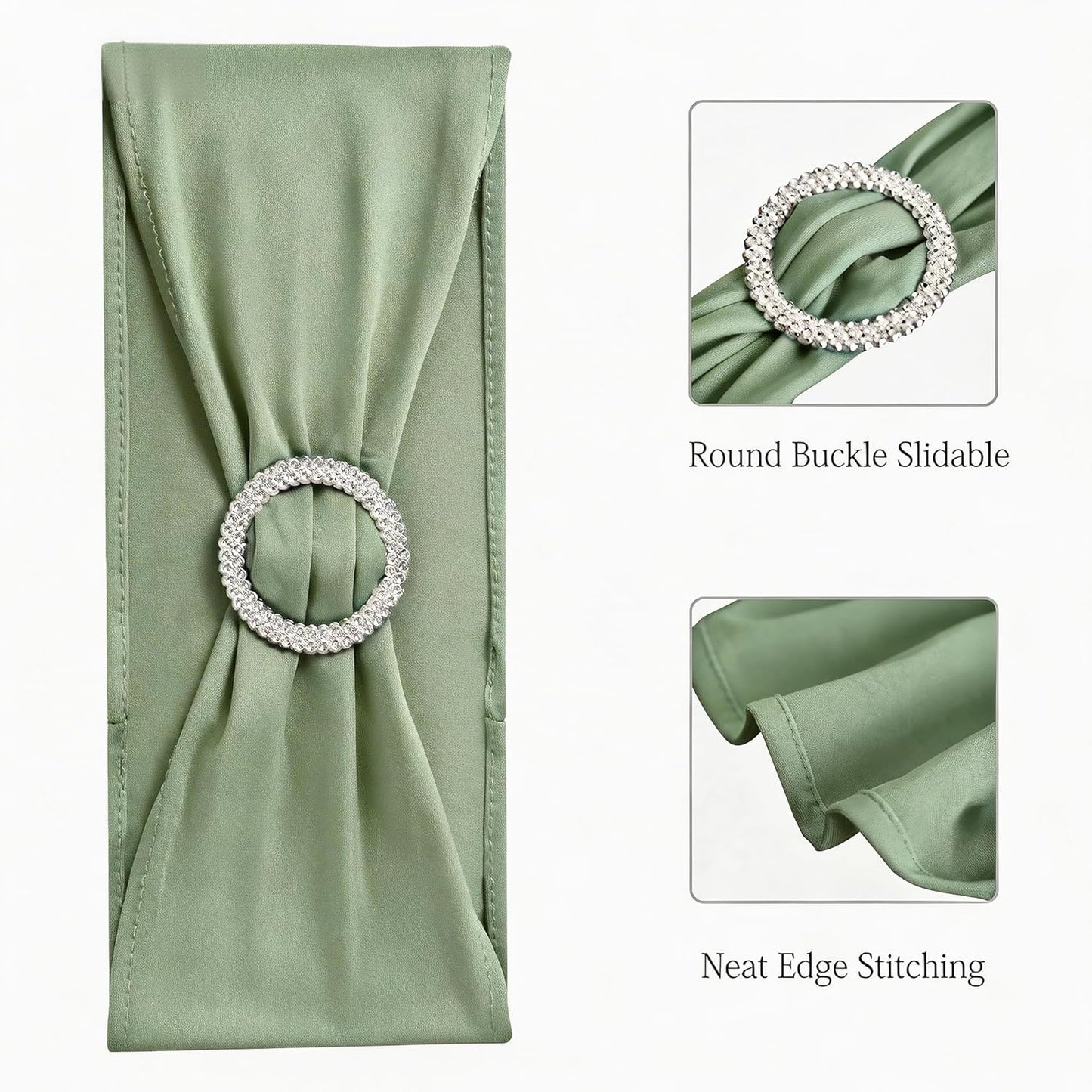 Skiennix Spandex Chair Sashes - 50 Pack Sage Green Elastic Covers for Wedding & Banquet Decor