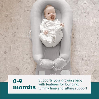 MyBaby 3-in-1 Calming Baby Cushion, Soothing Comfort for Newborns & Infants, Snuggling Sensation, Sound and Vibration, Designed for Safety, Rechargeable & Machine-Washable, by Homedics, Gray