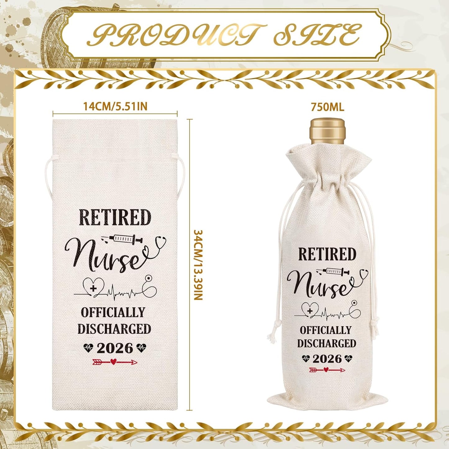 Wxiben Retired Nurse Gifts for Women - Nurse Day Week Gift Wine Bag for Her Coworker Retired Friends 2026 Retirement Party Decoration Reusable Linen Wine Bottle Bag